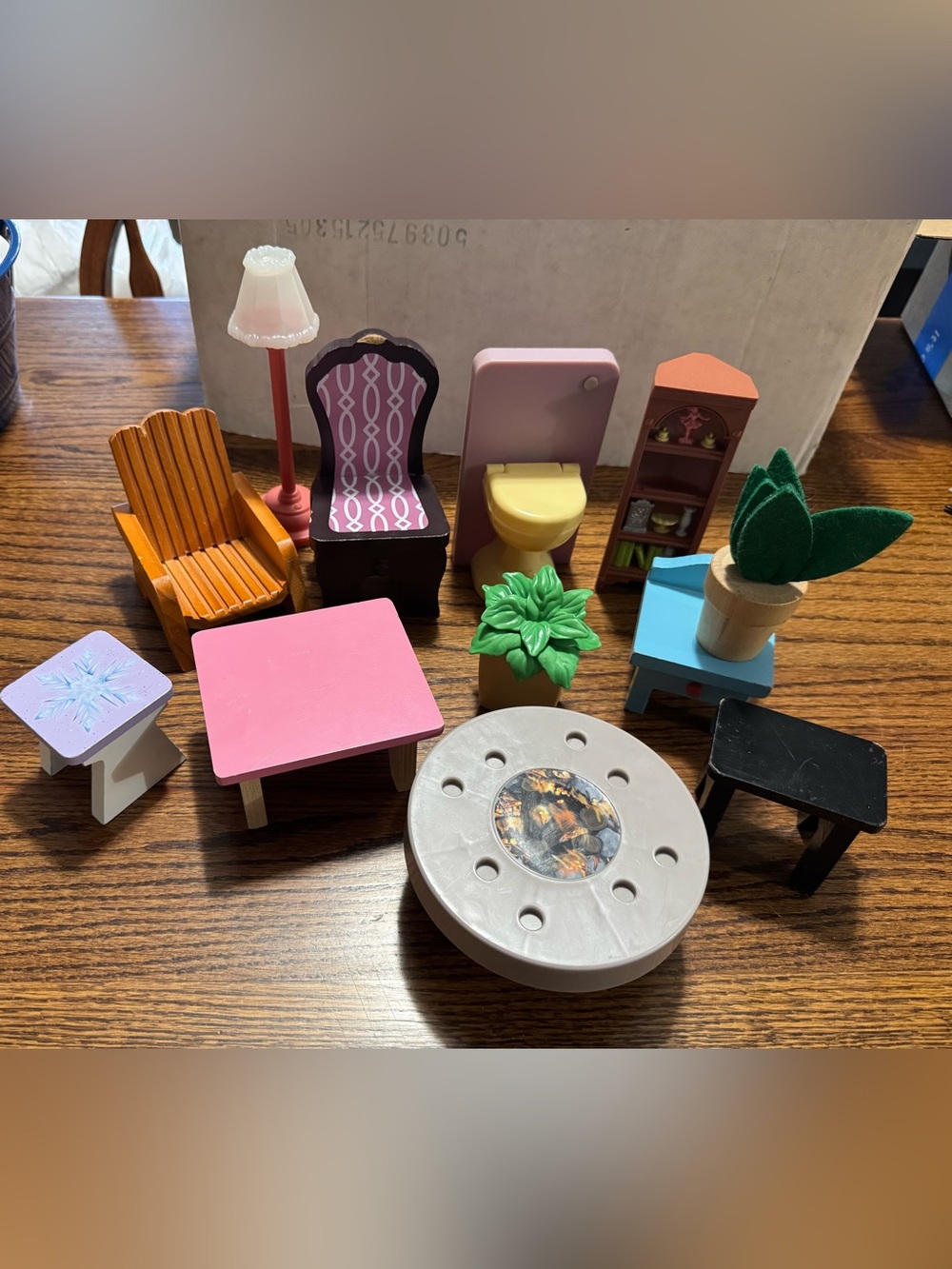 Assorted Pink and Green Wooden Dollhouse Furniture Set by